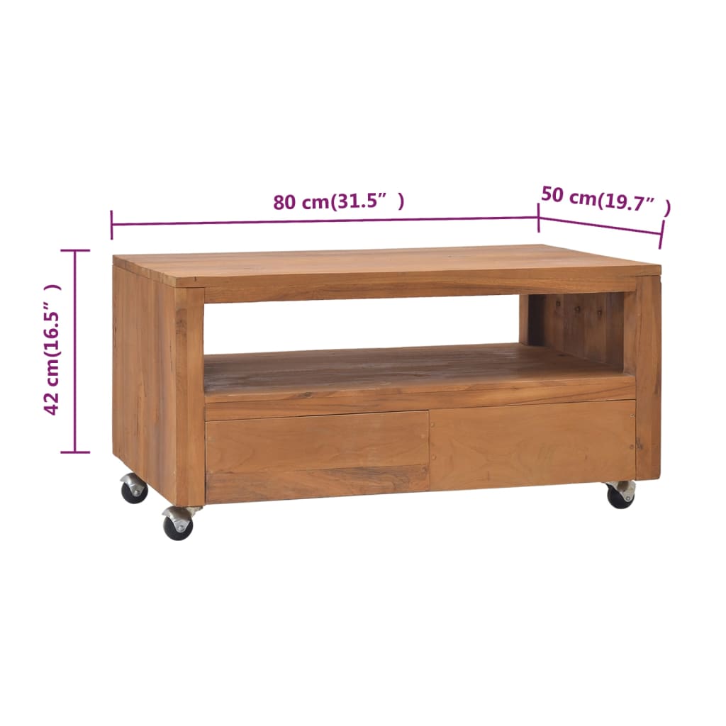TV-Schrank mit Rollen 80x50x42 cm Teak Massivholz
