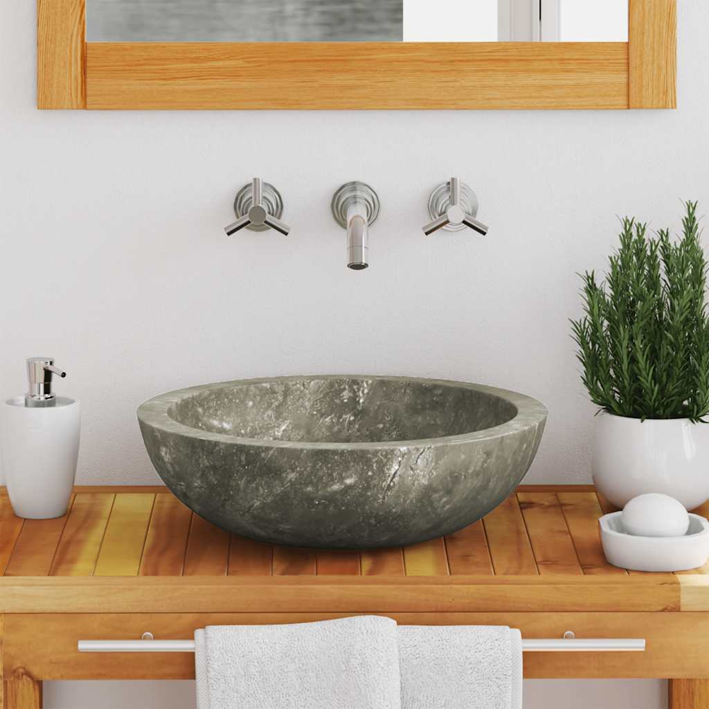 Waschbecken Grau Ø40x12 cm Marmor