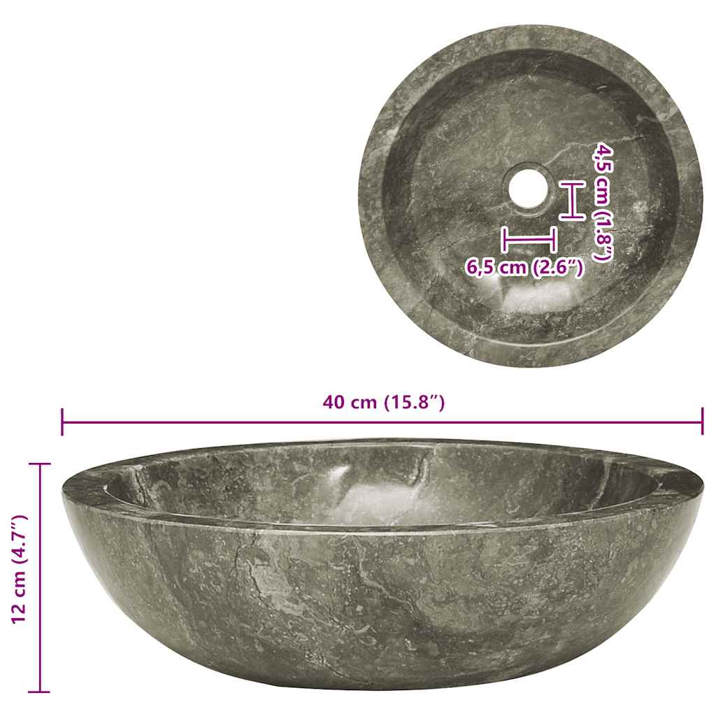 Waschbecken Grau Ø40x12 cm Marmor