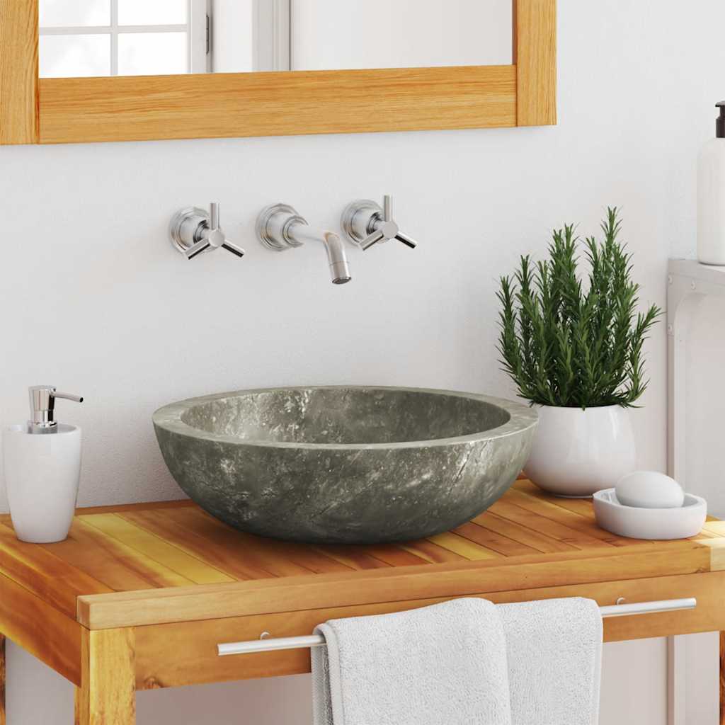 Waschbecken Grau Ø40x12 cm Marmor
