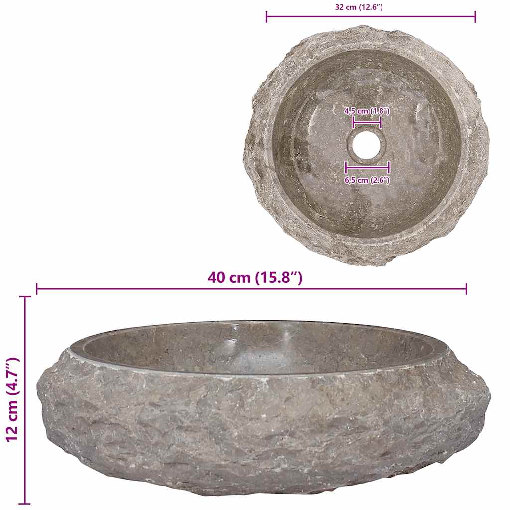 Waschbecken Grau Ø40x12 cm Marmor