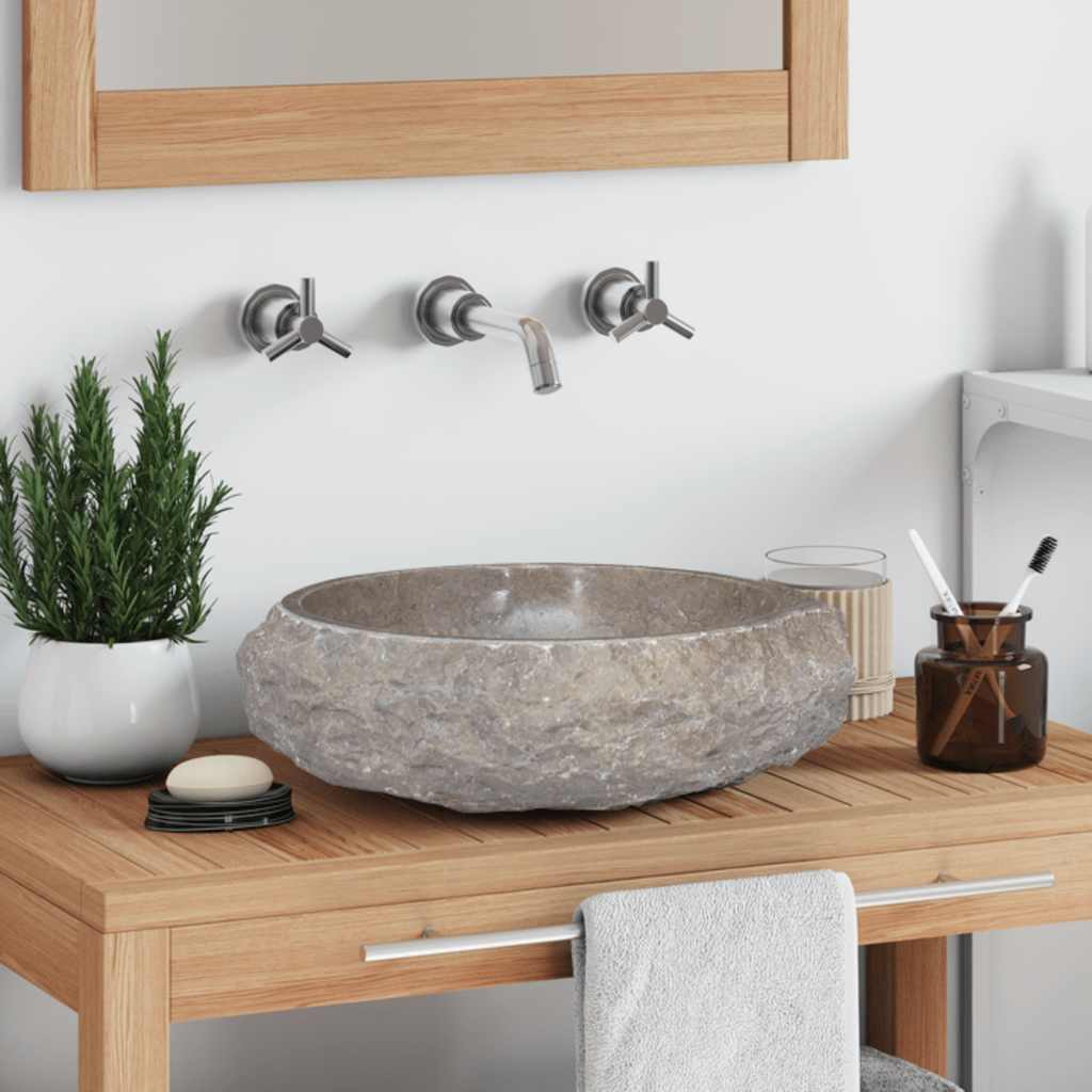 Waschbecken Grau Ø40x12 cm Marmor