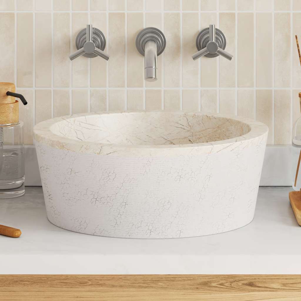 Waschbecken Creme Ø40x15 cm Marmor