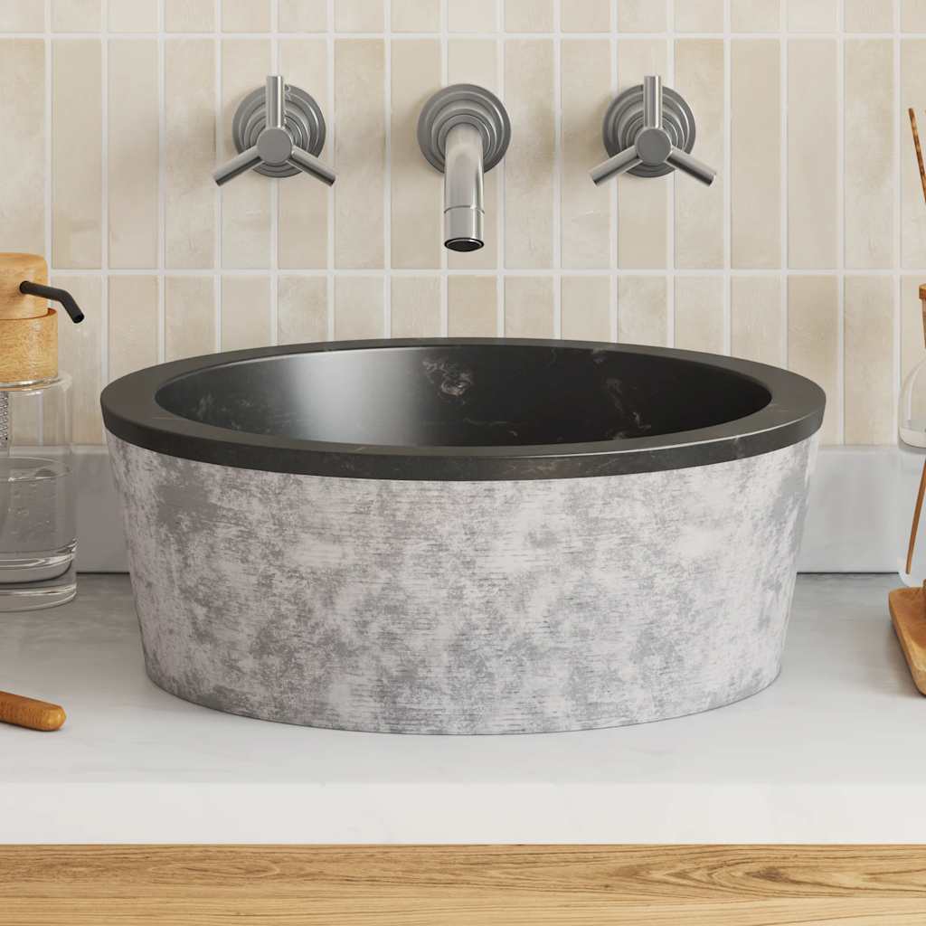Waschbecken Schwarz Ø40x15 cm Marmor