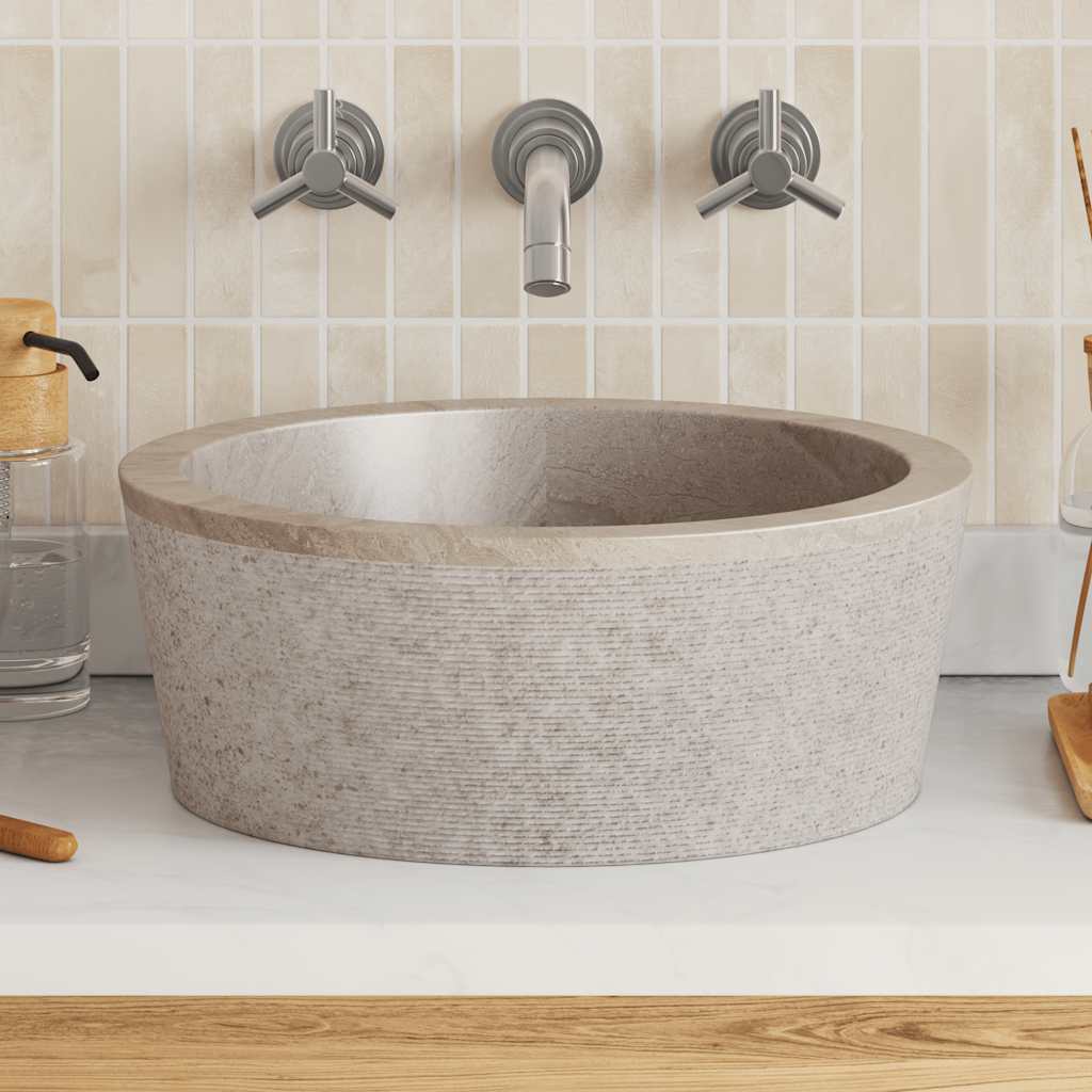 Waschbecken Grau Ø40x15 cm Marmor