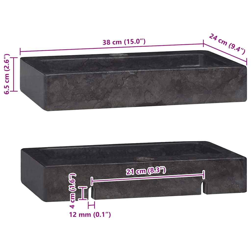 Wandwaschbecken Schwarz 38x24x6,5 cm Marmor