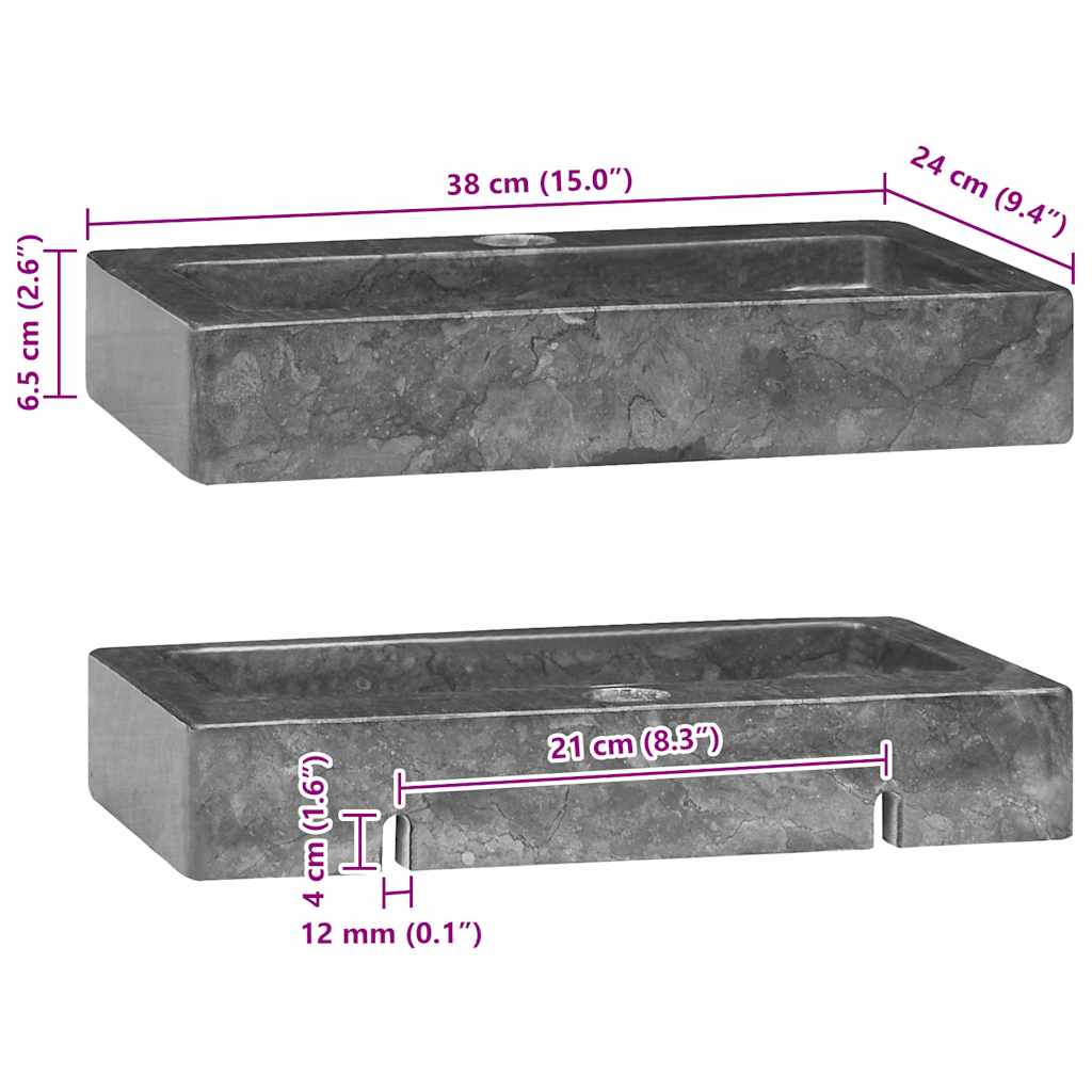 Wandwaschbecken Grau 38x24x6,5 cm Marmor