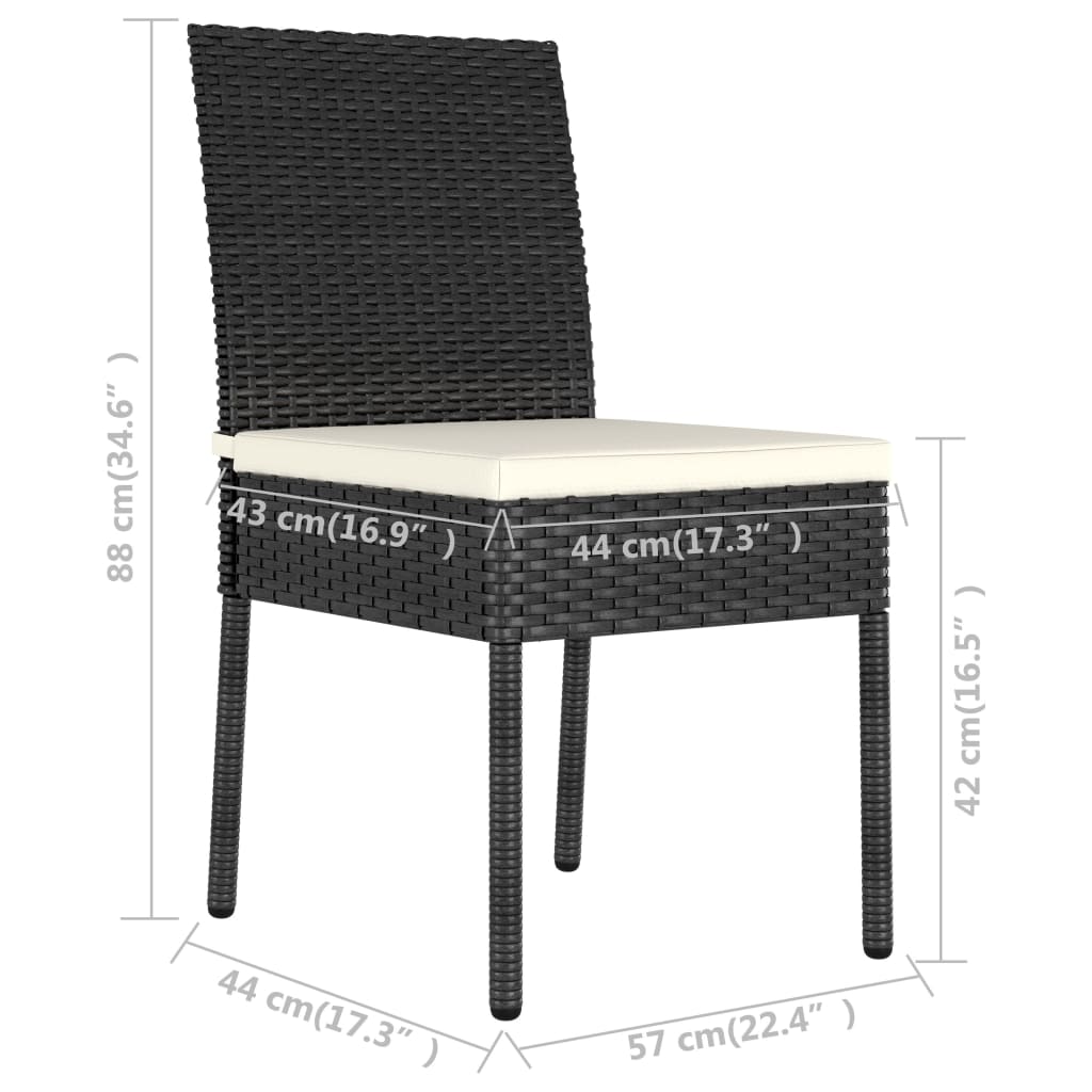 7-tlg. Garten-Essgruppe Poly Rattan Schwarz