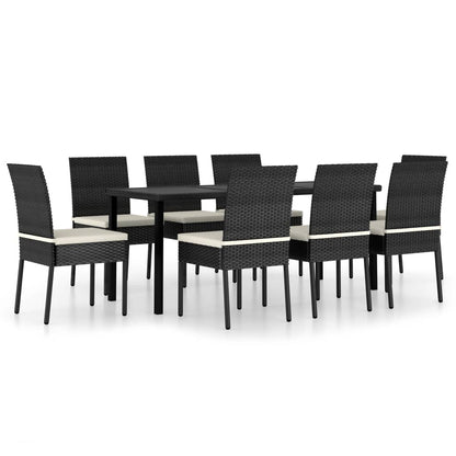 9-tlg. Garten-Essgruppe Poly Rattan Schwarz