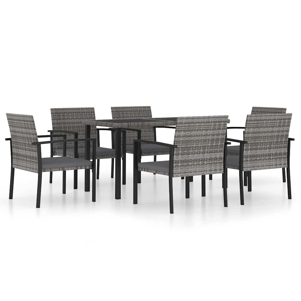 7-tlg. Garten-Essgruppe Poly Rattan Grau