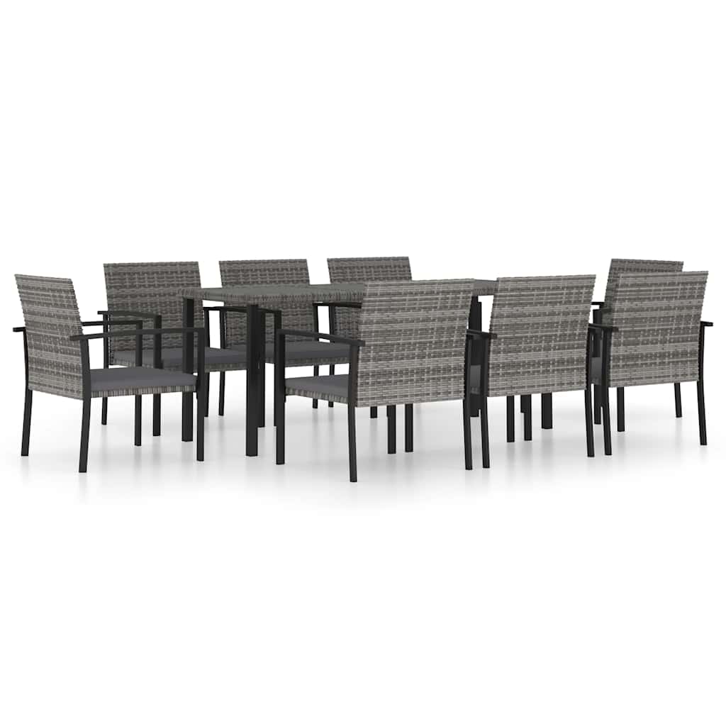 9-tlg. Garten-Essgruppe Poly Rattan Grau