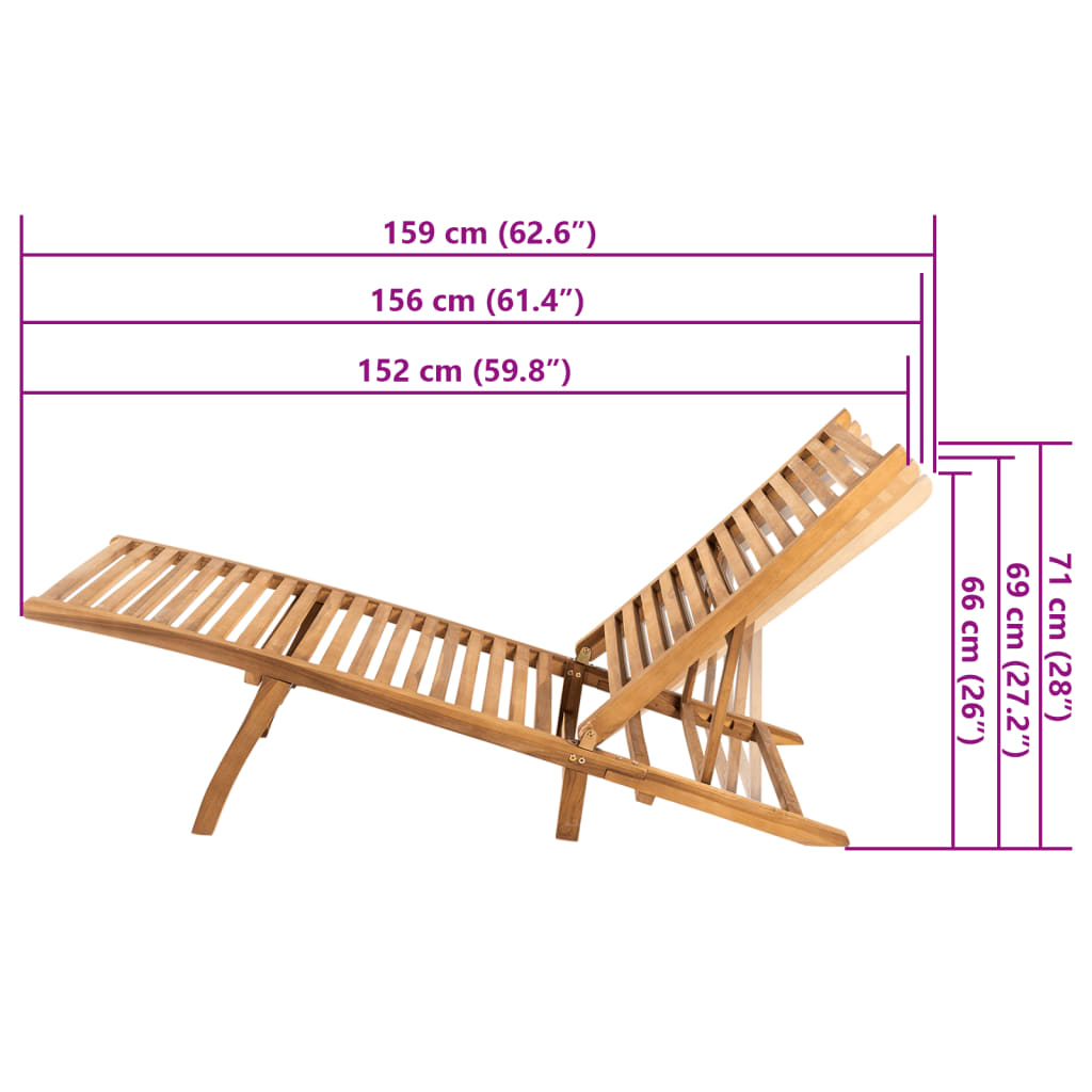 Chaise longue en bois de teck massif