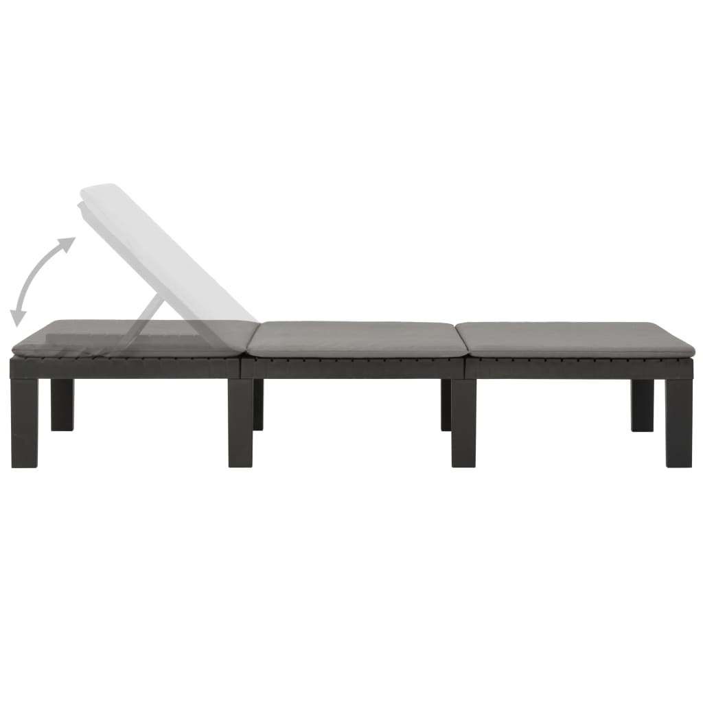 Chaise longue avec coussin en plastique anthracite