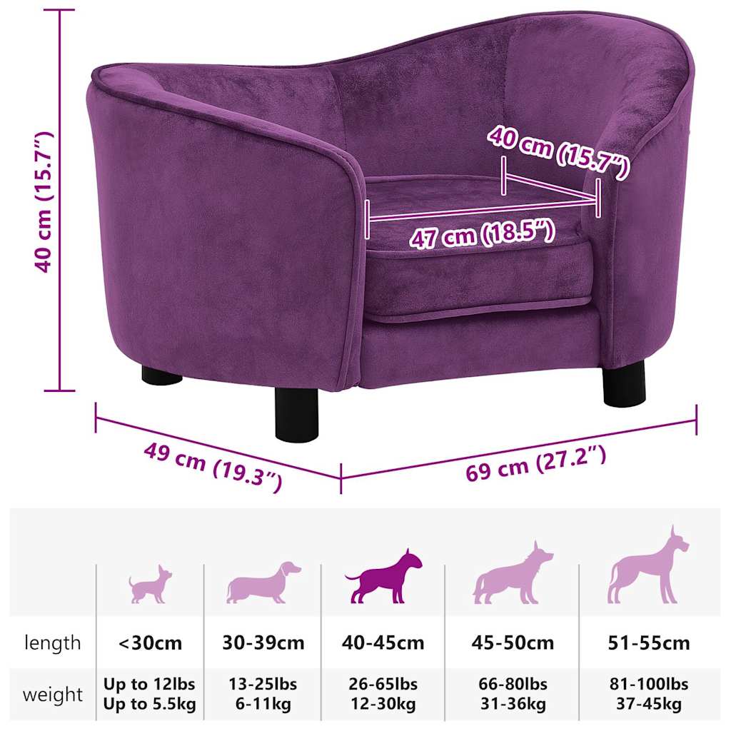 Hundesofa Burgunderrot 69x49x40 cm Plüsch