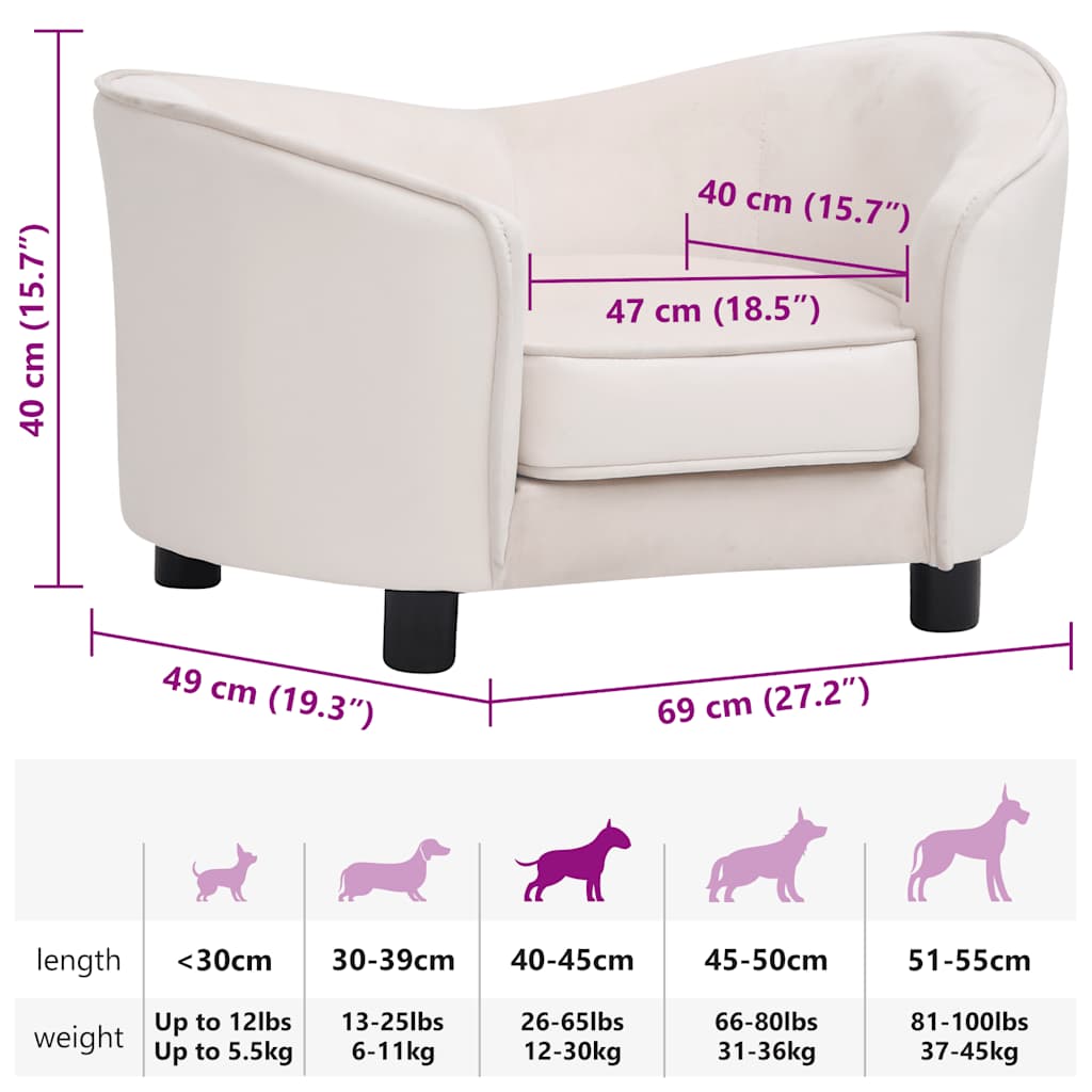Hundesofa Creme 69x49x40 cm Plüsch und Kunstleder