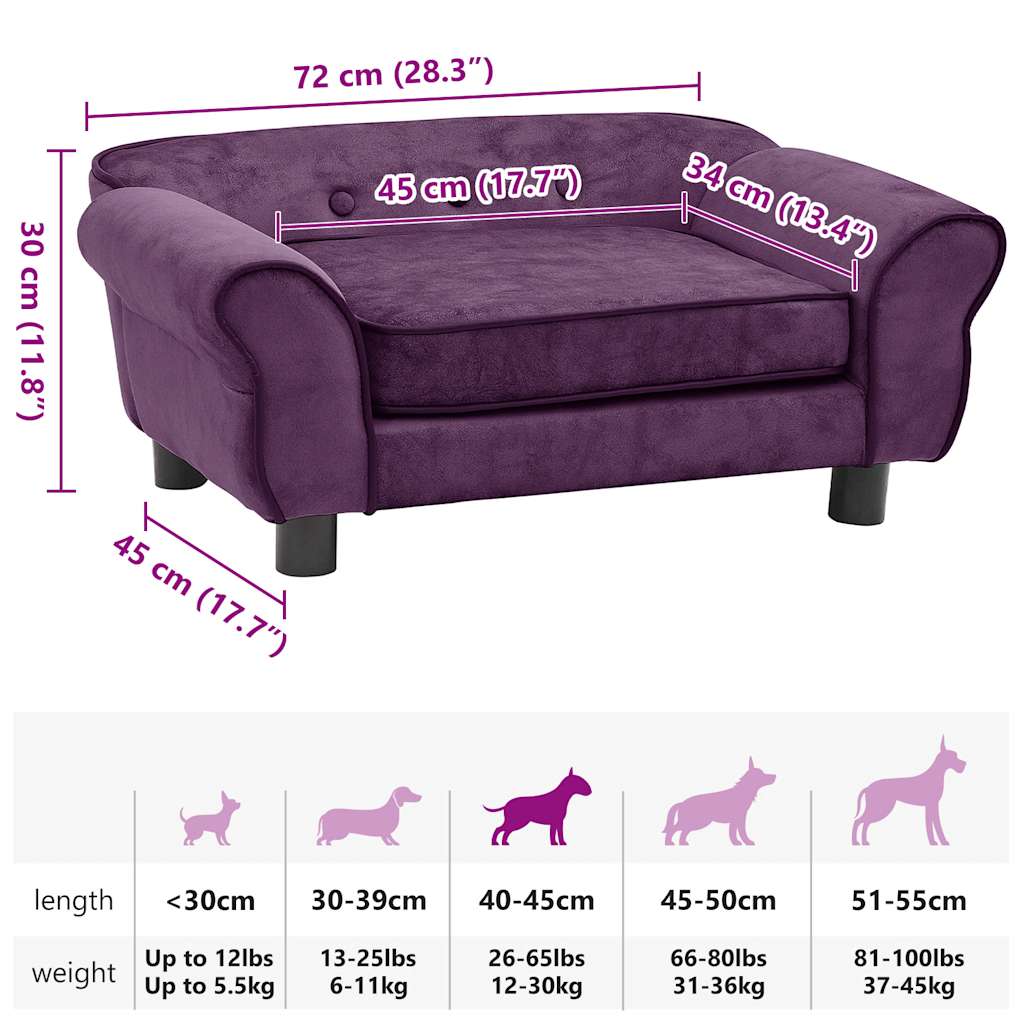 Dog sofa burgundy red 72x45x30 cm plush