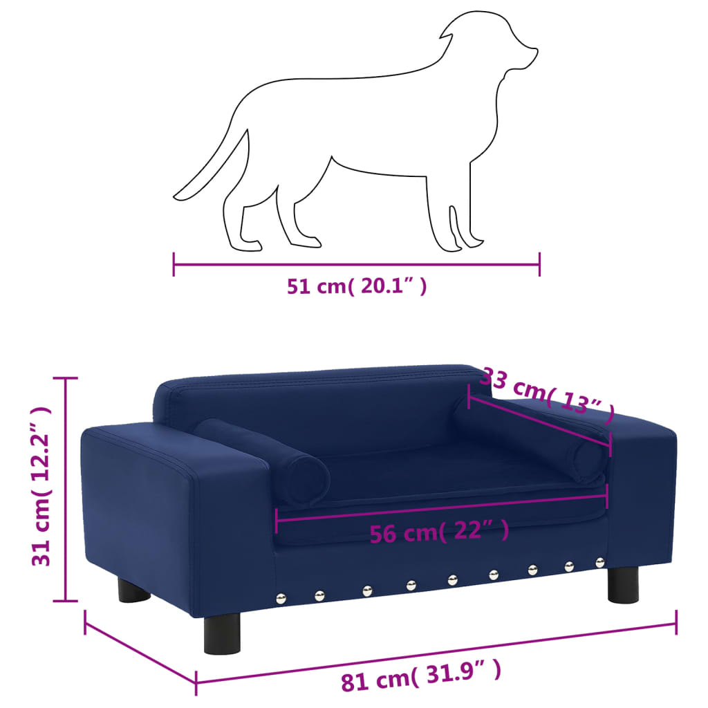 Hundesofa Blau 81x43x31 cm Plüsch und Kunstleder