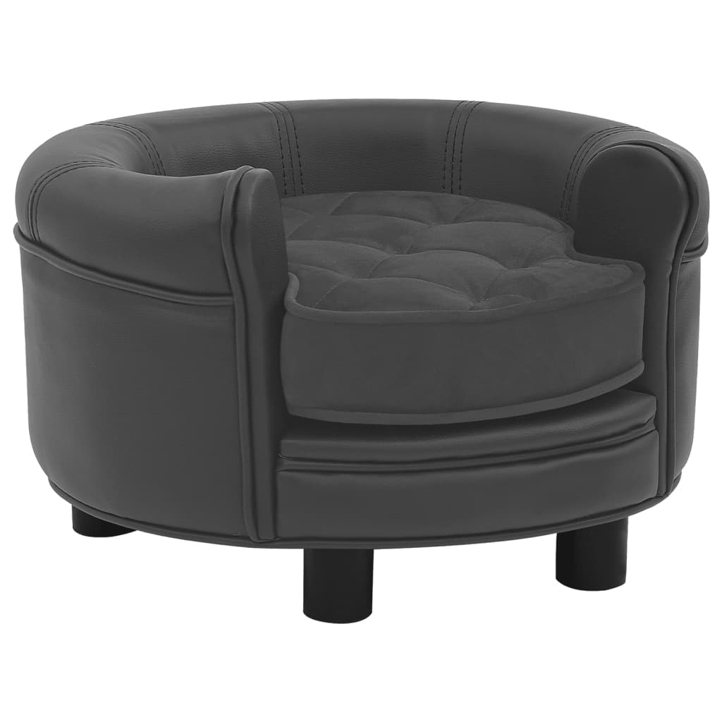 Dog sofa dark grey 48x48x32 cm plush and imitation leather