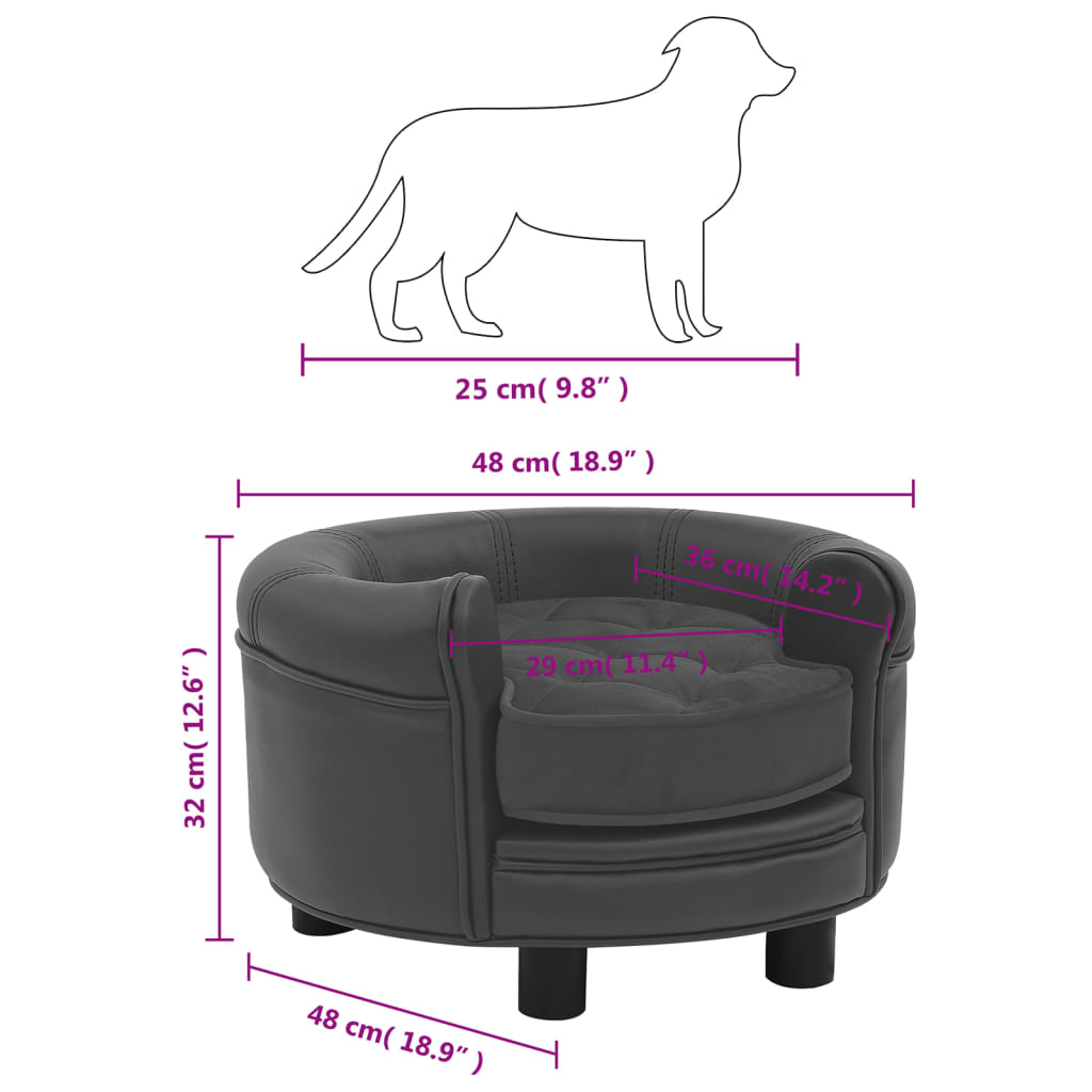Dog sofa dark grey 48x48x32 cm plush and imitation leather