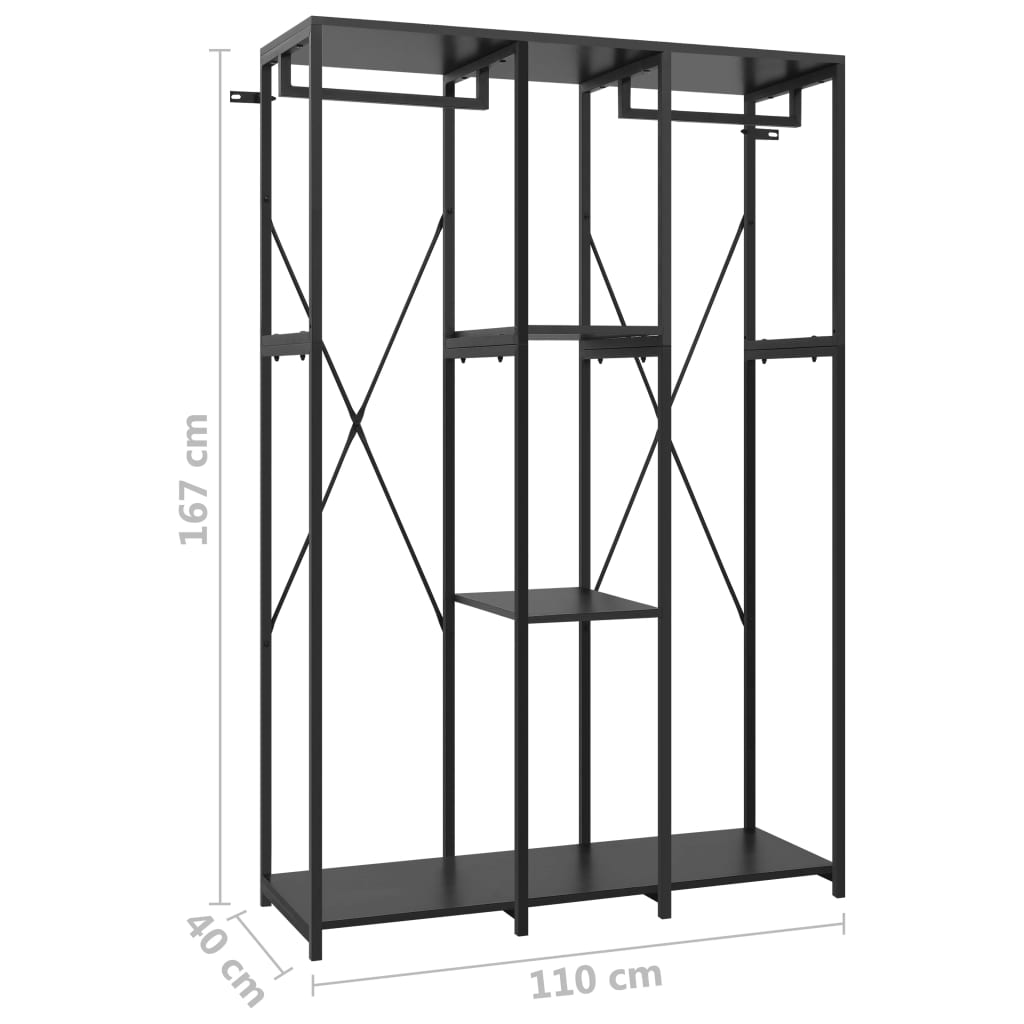 Kleiderschrank Schwarz 110x40x167 cm Metall und Spanplatte