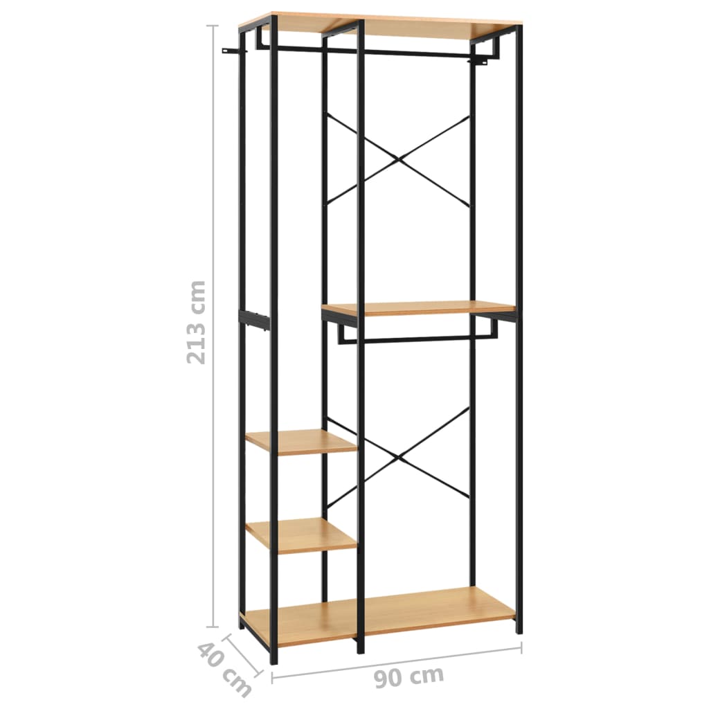 Kleiderschrank Schwarz Eiche 90x40x213 cm Metall Holzwerkstoff