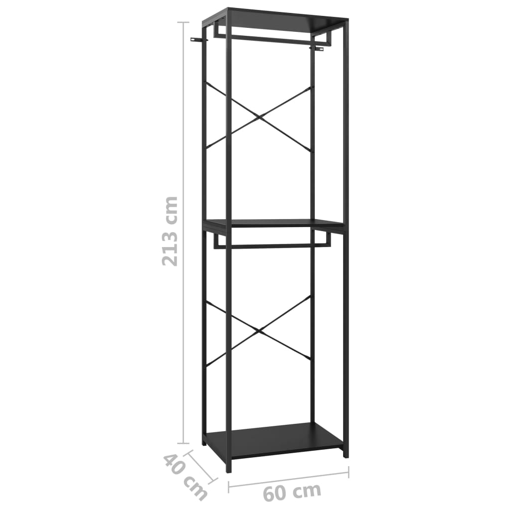 Kleiderschrank Schwarz 60x40x213 cm Metall Spanplatte