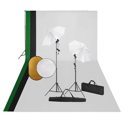 Fotostudio-Set mit Leuchten, Hintergrund und Reflektor
