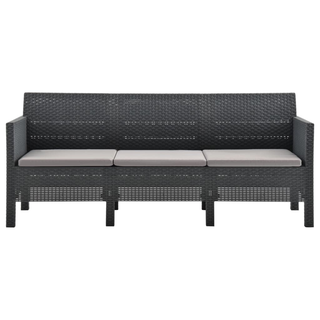 Canapé de jardin 3 places avec coussins en rotin PP anthracite