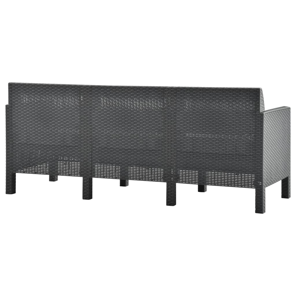 Canapé de jardin 3 places avec coussins en rotin PP anthracite