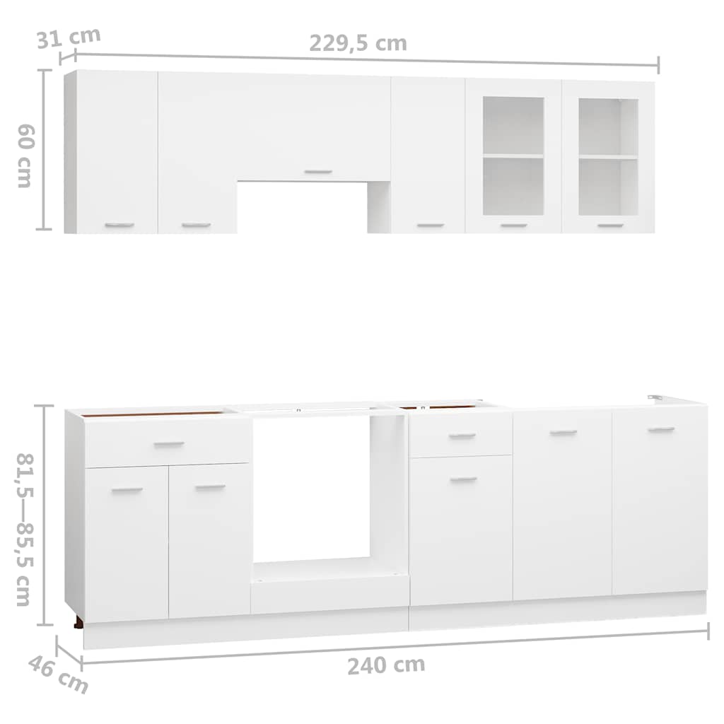 8-tlg. Küchenzeile Lyon Weiß Holzwerkstoff