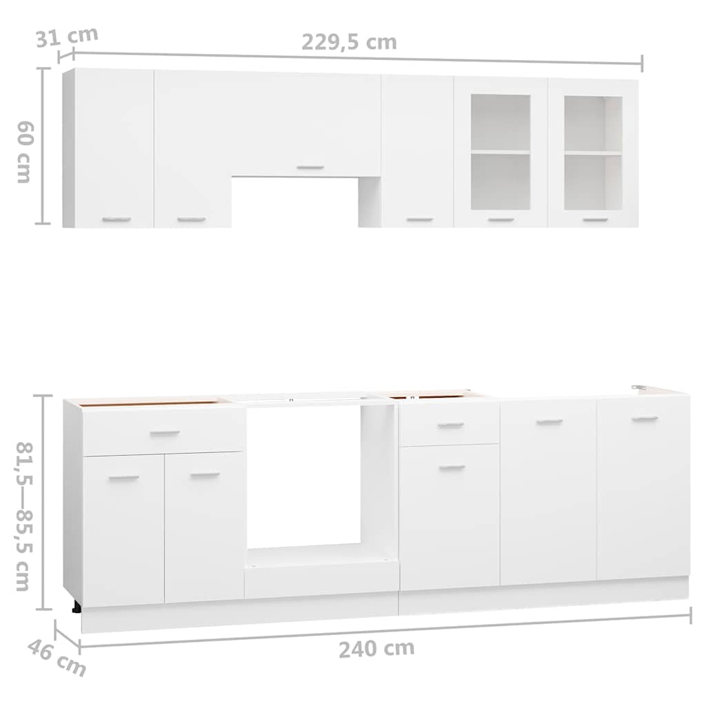 8-tlg. Küchenzeile Lyon Weiß Holzwerkstoff