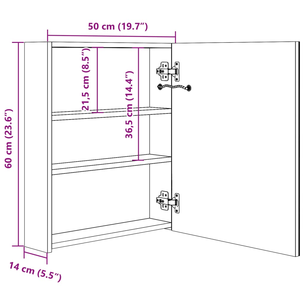 LED-Bad-Spiegelschrank Glänzendes Schwarz 50x14x60 cm