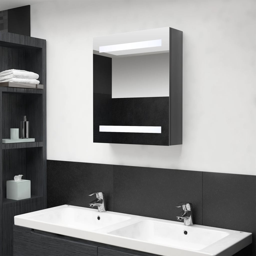 LED mirror cabinet for the bathroom, glossy grey, 50 x 14 x 60 cm