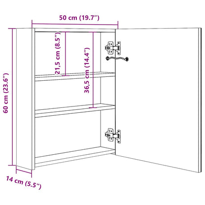 LED-Bad-Spiegelschrank Eichen-Optik 50x14x60 cm