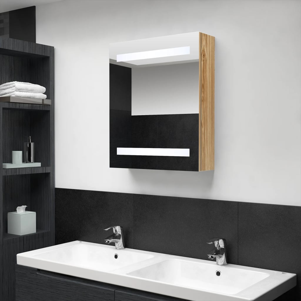 LED-Bad-Spiegelschrank Eichen-Optik 50x14x60 cm