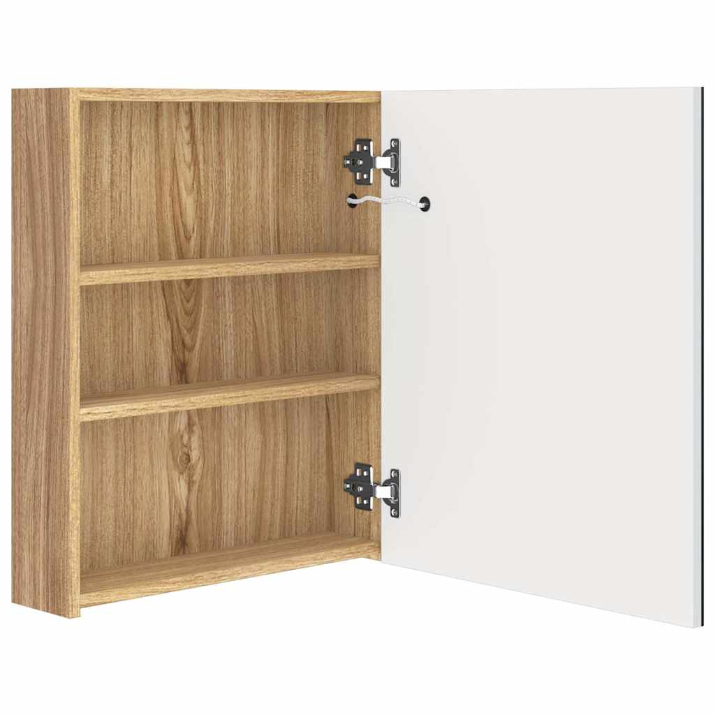 LED-Bad-Spiegelschrank Weiß und Eichen-Optik 50x14x60 cm