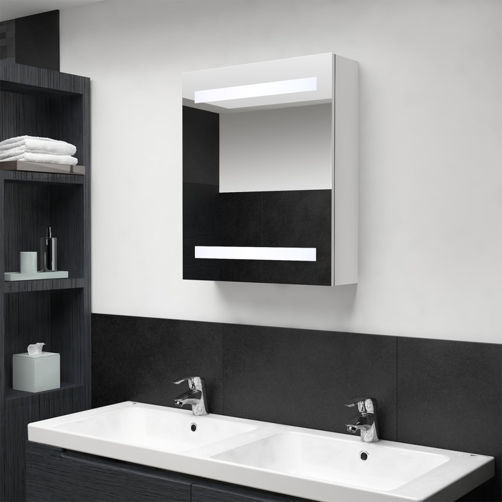 Armoire de toilette à LED blanc brillant 50x14x60 cm