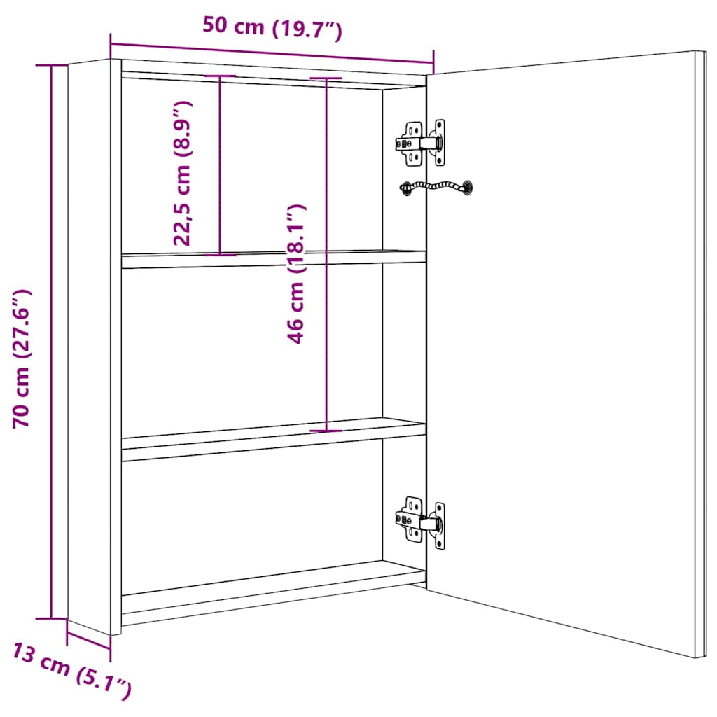 LED-Bad-Spiegelschrank Betongrau 50x13x70 cm