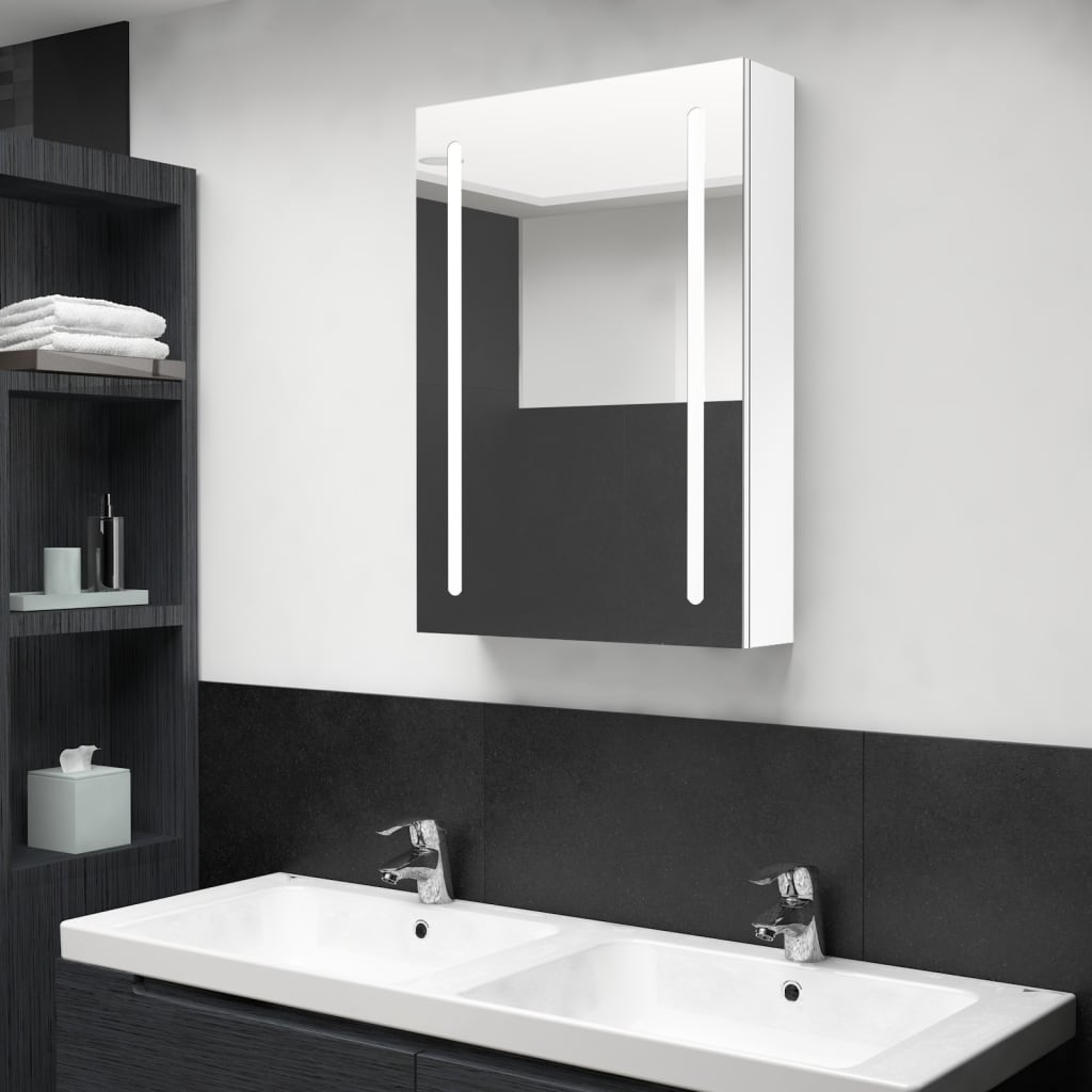 LED mirror cabinet for the bathroom, glossy white, 50 x 13 x 70 cm
