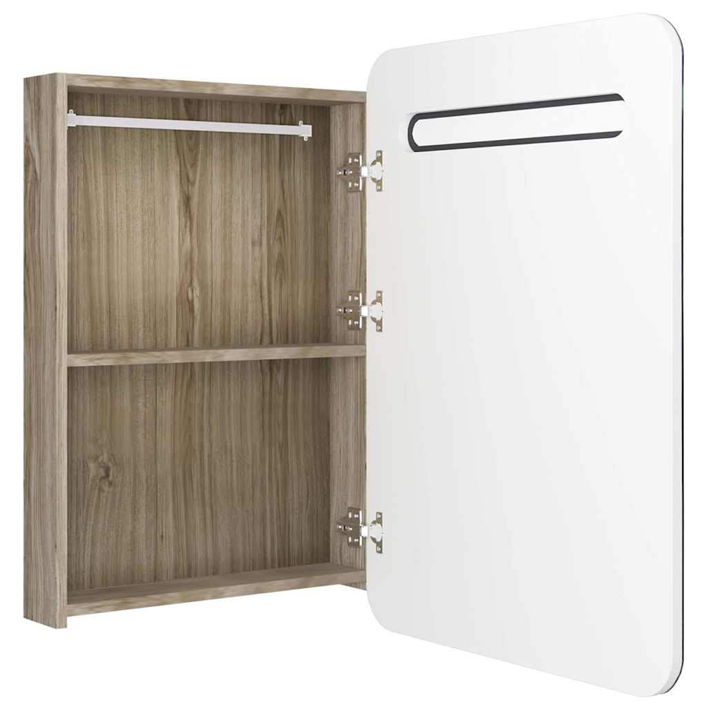 LED-Bad-Spiegelschrank Weiß und Eichen-Optik 60x11x80 cm