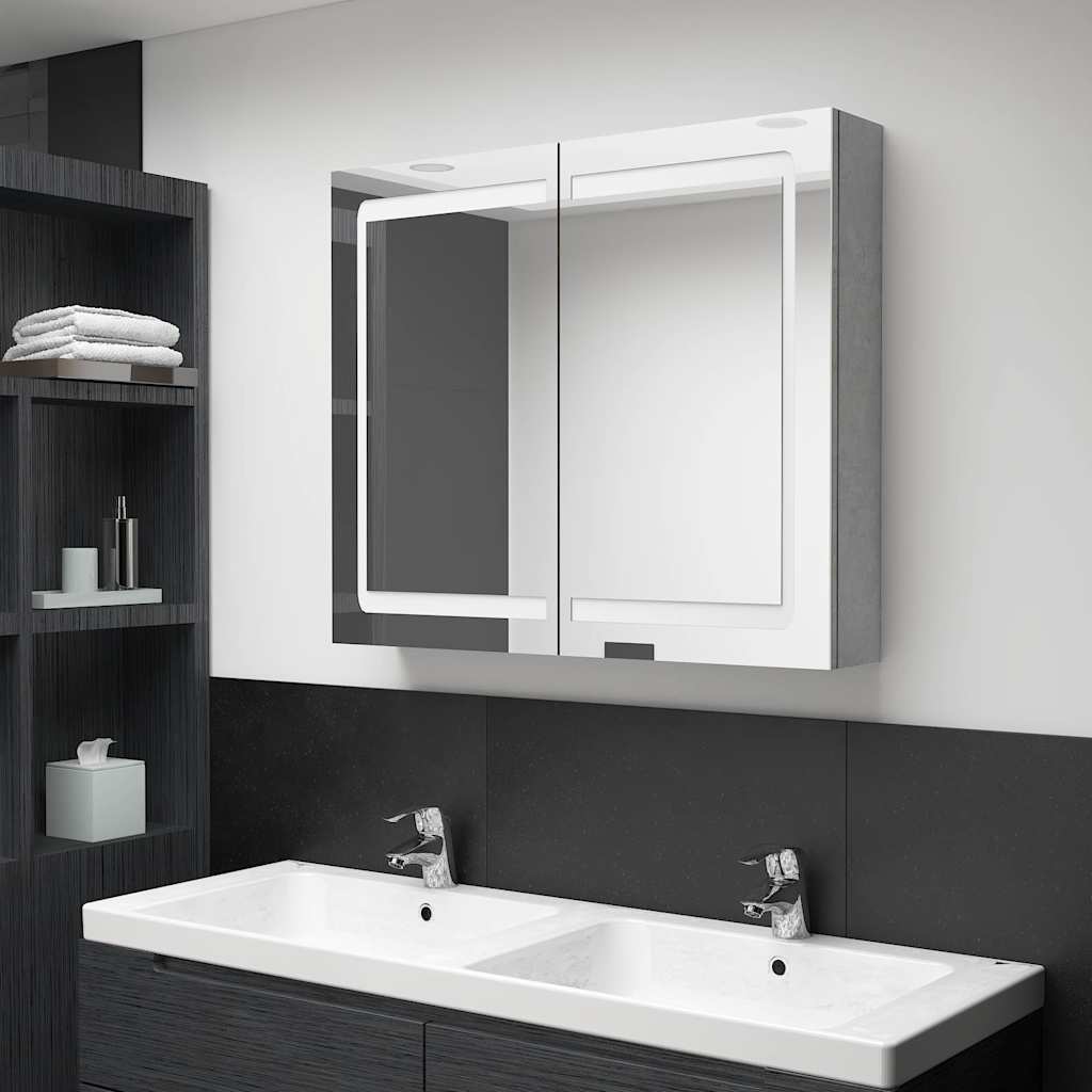 LED-Spiegelschrank fürs Bad Betongrau 80x12x68 cm