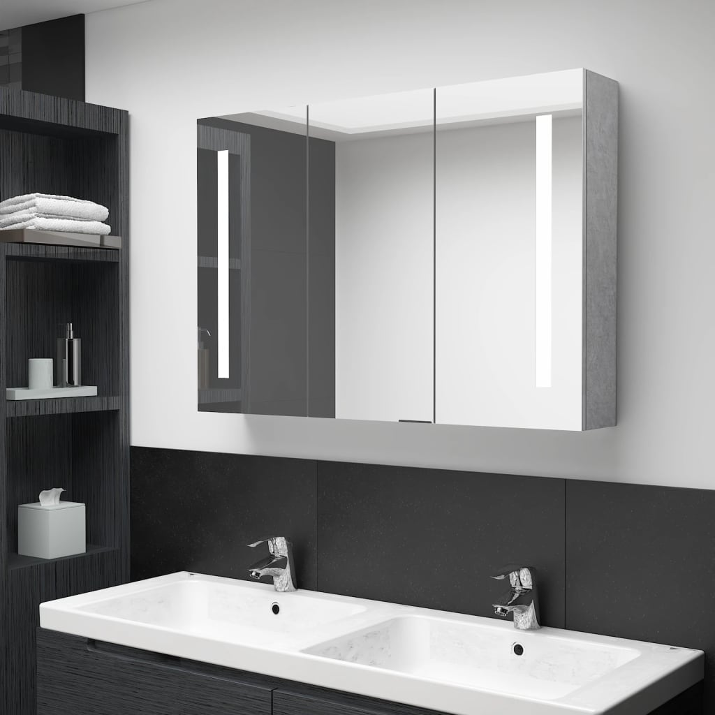 LED mirror cabinet for the bathroom, concrete grey, 89 x 14 x 62 cm
