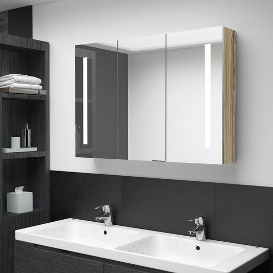 LED bathroom mirror cabinet 89x14x62 cm oak look