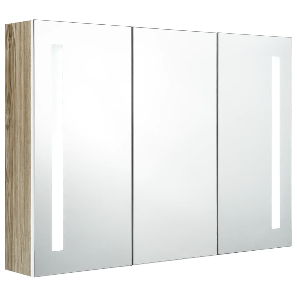 LED bathroom mirror cabinet 89x14x62 cm white and oak look