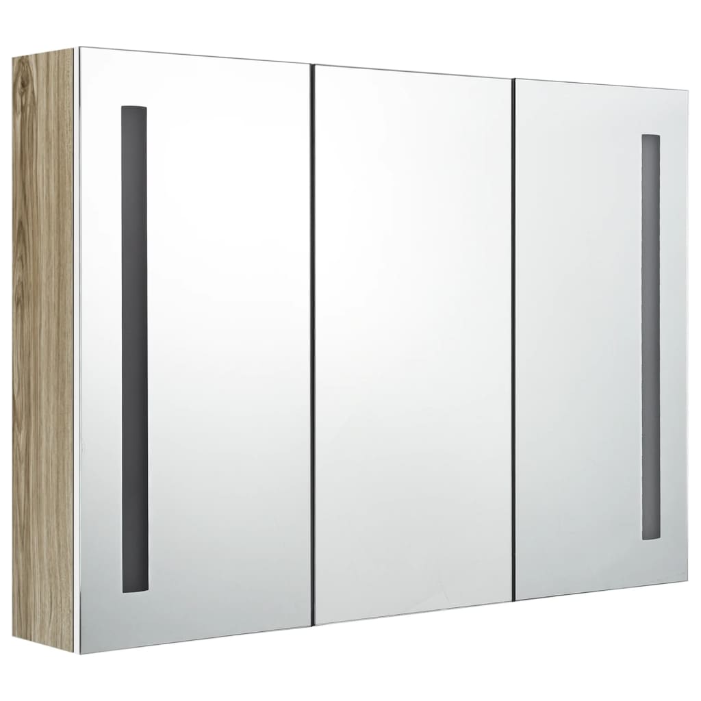 LED bathroom mirror cabinet 89x14x62 cm white and oak look