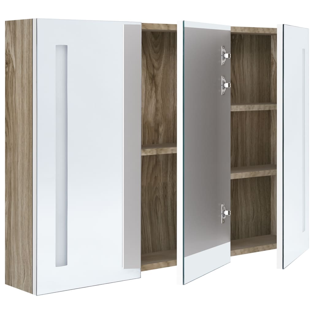 LED bathroom mirror cabinet 89x14x62 cm white and oak look