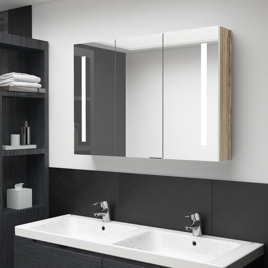 LED bathroom mirror cabinet 89x14x62 cm white and oak look