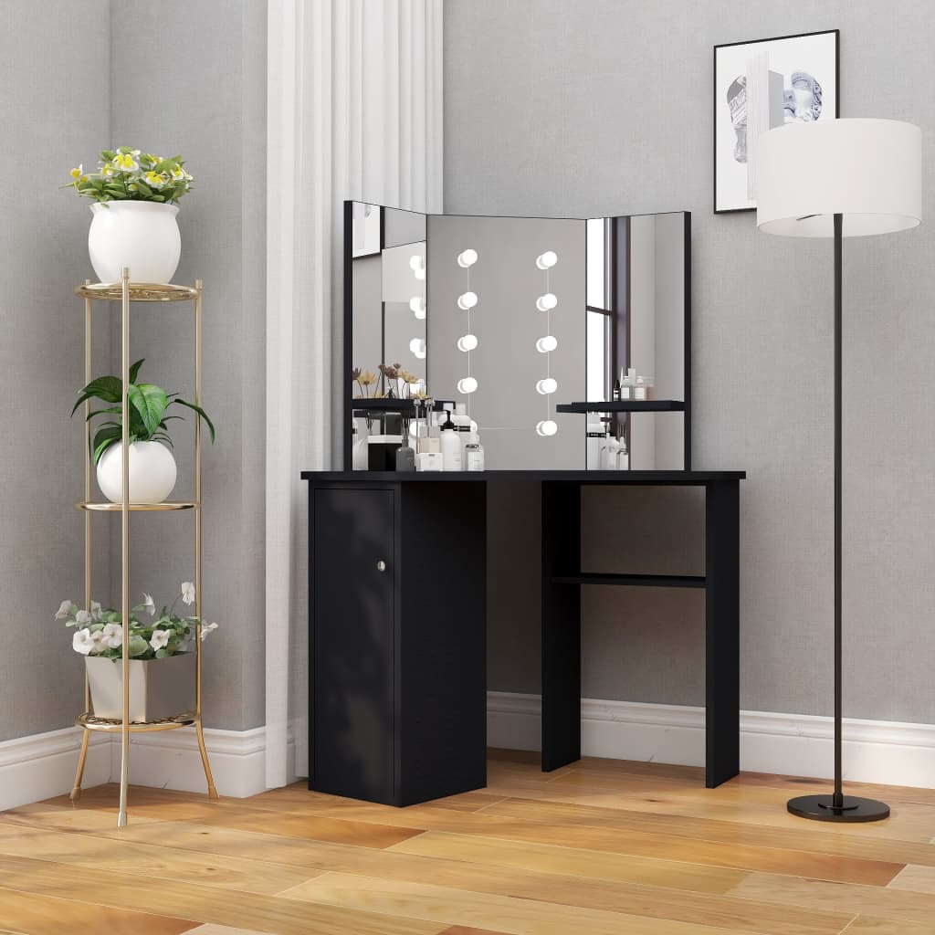 Eck-Schminktisch mit LED Schwarz 111x54x141,5 cm