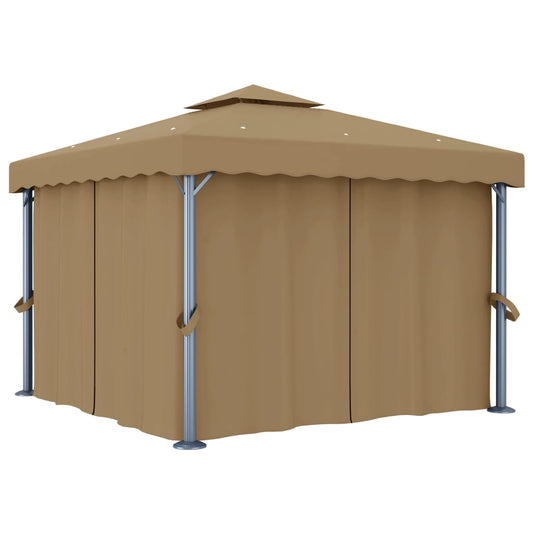 Pavillon mit Vorhang 3x3 m Taupe Aluminium