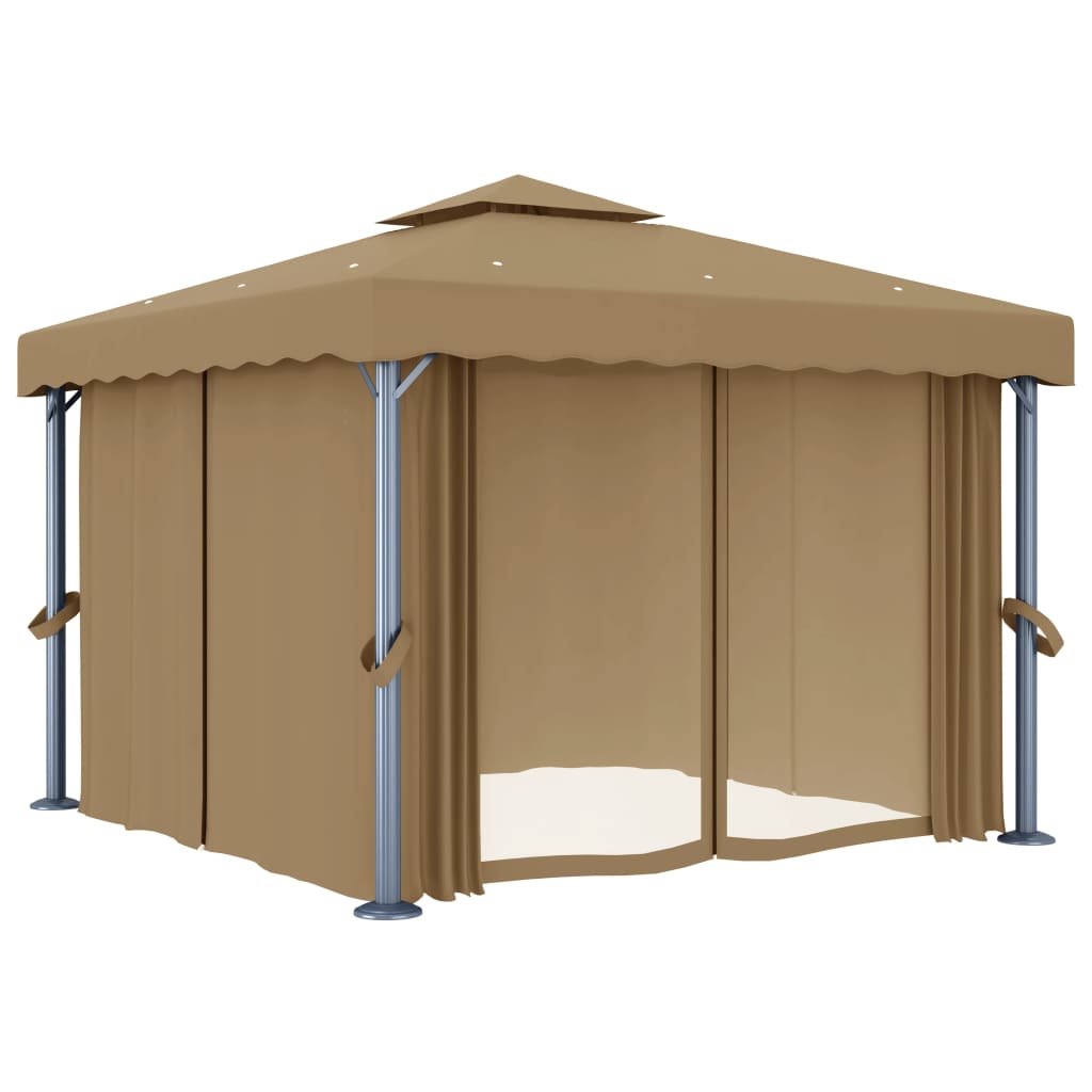 Pavillon mit Vorhang 3x3 m Taupe Aluminium